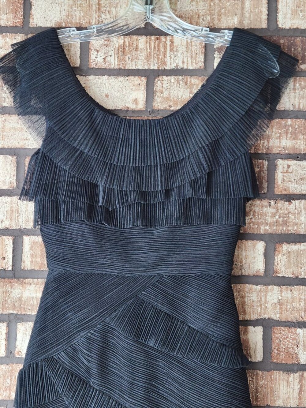 BCBGMaxAzria Black Sleeveless Ruffle Neck Mini Dress Size 2 - Picture 2 of 5